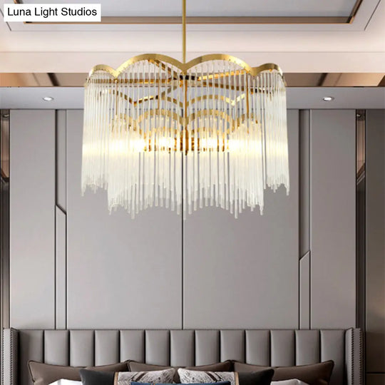 Modern Gold Crystal Wavy Chandelier With Tubular Hanging Metal Frame - 8 Heads