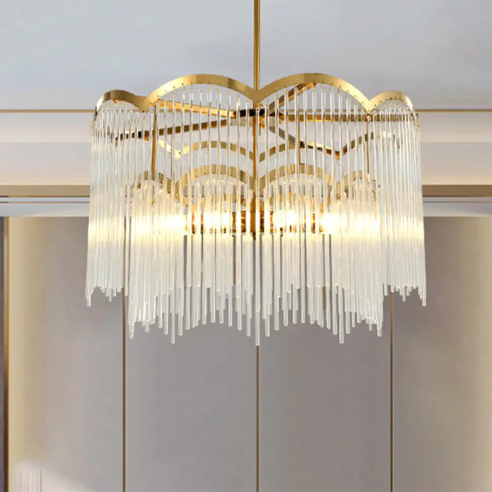 Modern Gold Crystal Wavy Chandelier With Tubular Hanging Metal Frame - 8 Heads