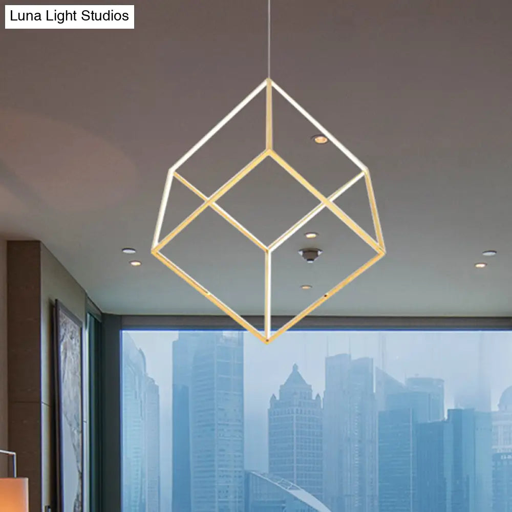 Modern Gold Cubic Shade Hanging Chandelier - Led Metal Pendant Lamp For Bedroom (12/16 Diameter)