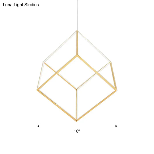 Modern Gold Cubic Shade Hanging Chandelier - Led Metal Pendant Lamp For Bedroom (12/16 Diameter)