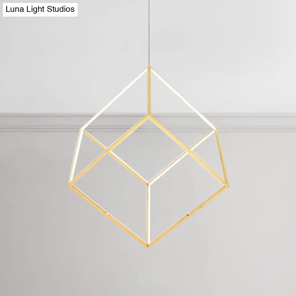 Modern Gold Cubic Shade Hanging Chandelier - Led Metal Pendant Lamp For Bedroom (12/16 Diameter)