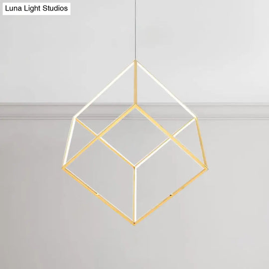 Modern Gold Cubic Shade Hanging Chandelier - Led Metal Pendant Lamp For Bedroom (12/16 Diameter)