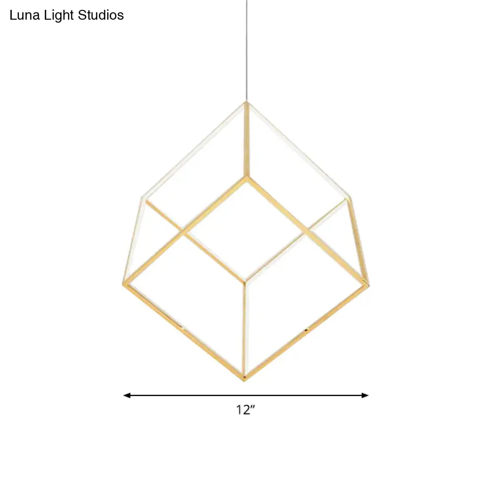 Modern Gold Cubic Shade Hanging Chandelier - Led Metal Pendant Lamp For Bedroom (12/16 Diameter)