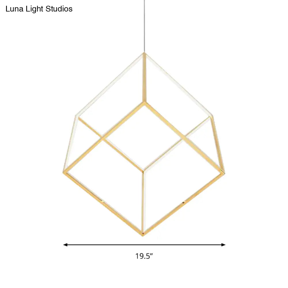 Modern Gold Cubic Shade Hanging Chandelier - Led Metal Pendant Lamp For Bedroom (12/16 Diameter)