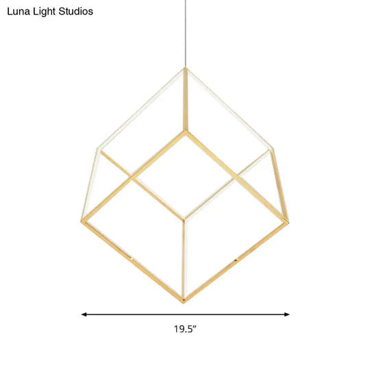 Modern Gold Cubic Shade Hanging Chandelier - Led Metal Pendant Lamp For Bedroom (12/16 Diameter)