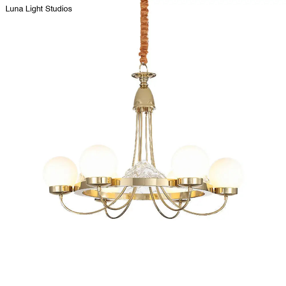 Modern Gold Curved Arm Ceiling Chandelier With Led Light 6 Heads Metal Construction Frosted White