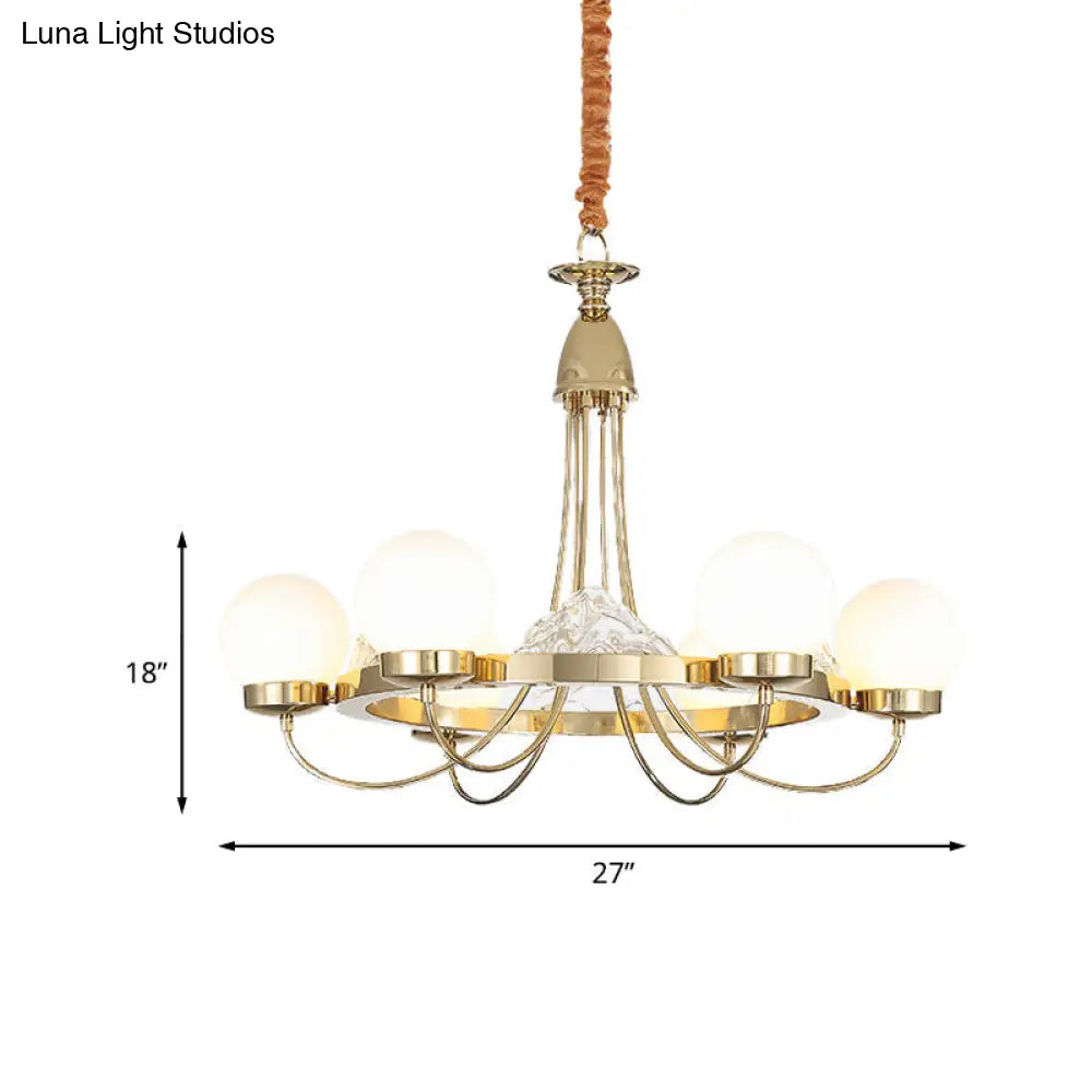 Modern Gold Curved Arm Ceiling Chandelier With Led Light 6 Heads Metal Construction Frosted White