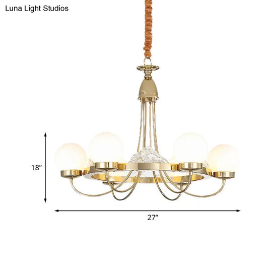 Modern Gold Curved Arm Ceiling Chandelier With Led Light 6 Heads Metal Construction Frosted White