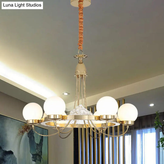 Modern Gold Curved Arm Ceiling Chandelier With Led Light 6 Heads Metal Construction Frosted White