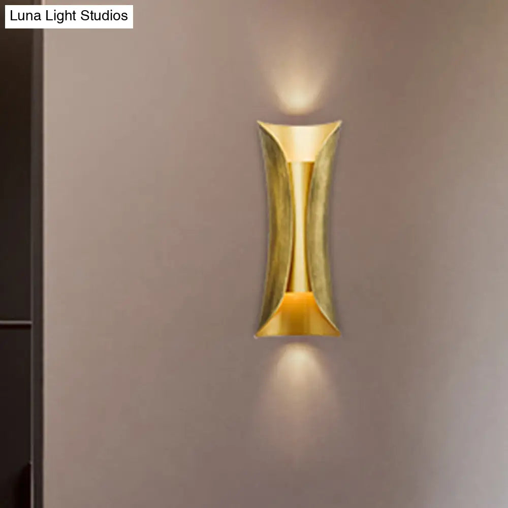 Modern Gold Curved Led Sconce Light - 2 Head Metal Wall Fixture For Living Room