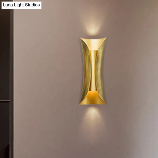 Modern Gold Curved Led Sconce Light - 2 Head Metal Wall Fixture For Living Room