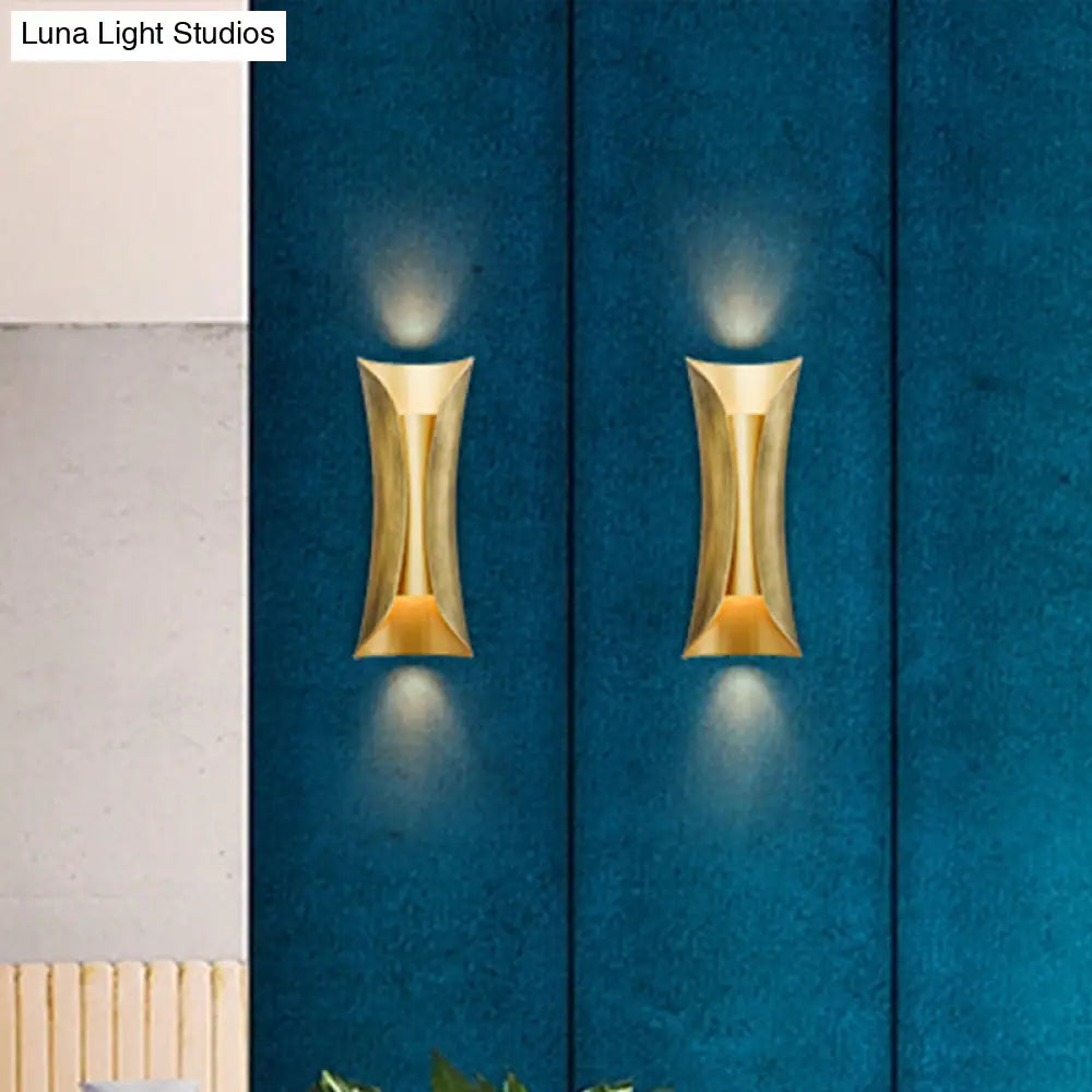 Modern Gold Curved Led Sconce Light - 2 Head Metal Wall Fixture For Living Room