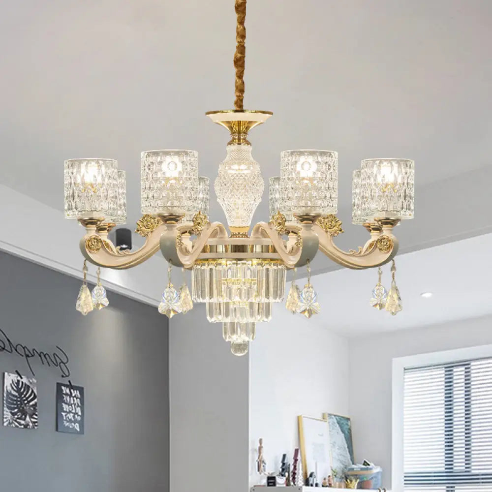 Modern Gold Cylinder Crystal Pendant Chandelier - 6/8-Light Dining Room Lamp Fixture 8 /