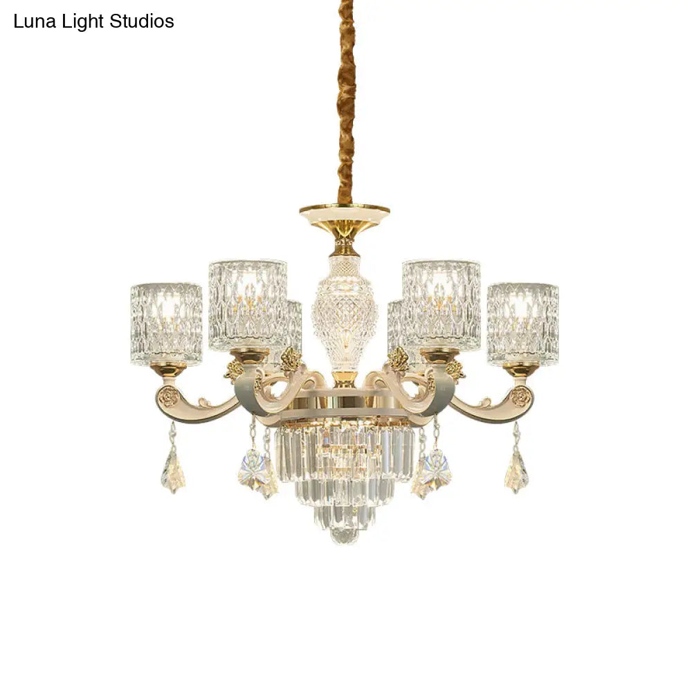 Modern Gold Cylinder Crystal Pendant Chandelier - 6/8-Light Dining Room Lamp Fixture