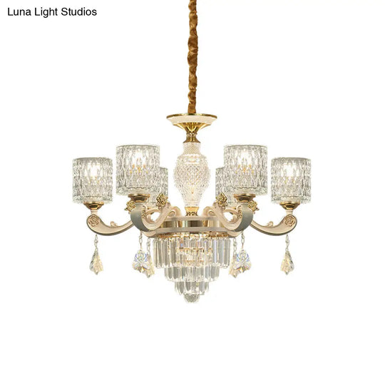 Modern Gold Cylinder Crystal Pendant Chandelier - 6/8-Light Dining Room Lamp Fixture