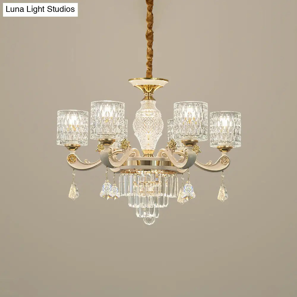 Modern Gold Cylinder Crystal Pendant Chandelier - 6/8-Light Dining Room Lamp Fixture