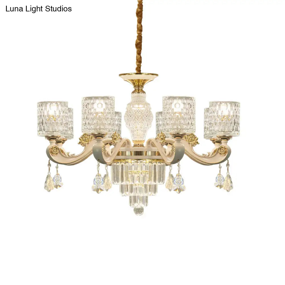 Modern Gold Cylinder Crystal Pendant Chandelier - 6/8-Light Dining Room Lamp Fixture