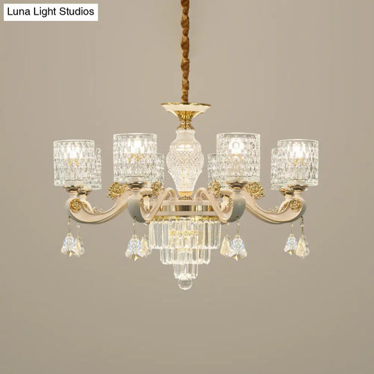 Modern Gold Cylinder Crystal Pendant Chandelier - 6/8-Light Dining Room Lamp Fixture