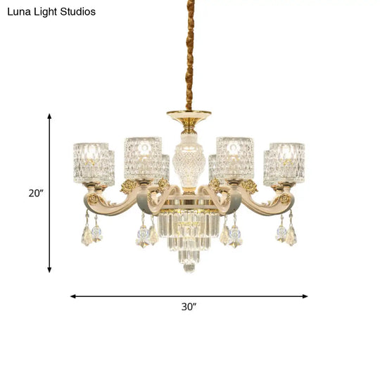 Modern Gold Cylinder Crystal Pendant Chandelier - 6/8-Light Dining Room Lamp Fixture