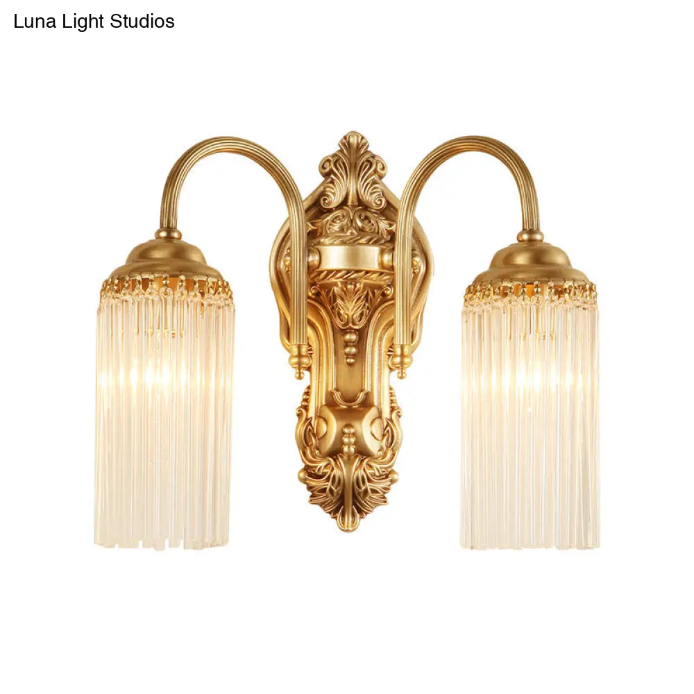 Modern Gold Cylinder Wall Sconce With Crystal Rod Shade Nordic Style | Metal Mount Light