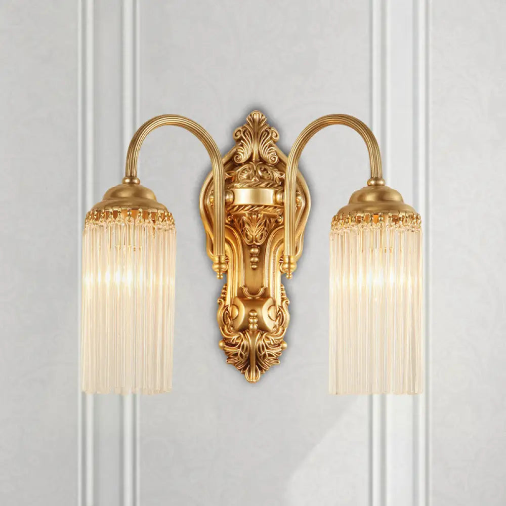 Modern Gold Cylinder Wall Sconce With Crystal Rod Shade Nordic Style | Metal Mount Light 2 /