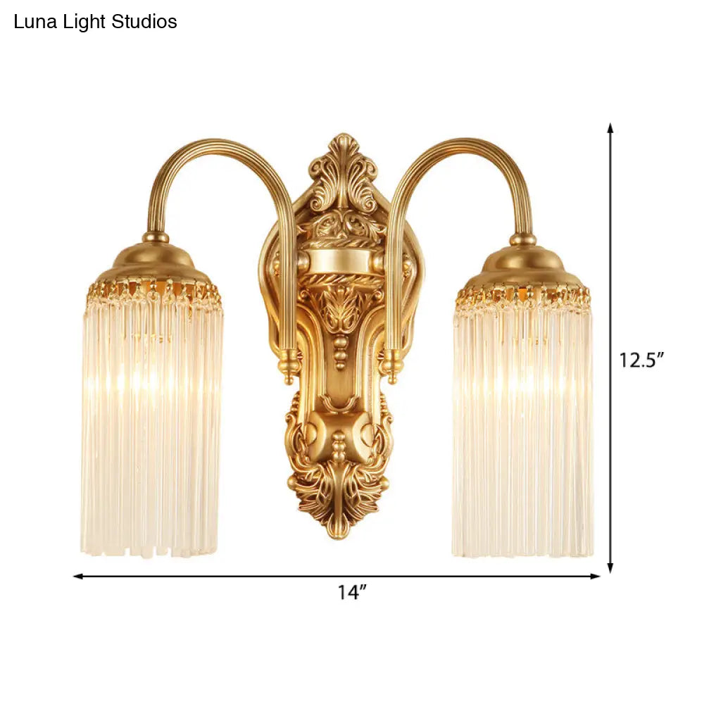 Modern Gold Cylinder Wall Sconce With Crystal Rod Shade Nordic Style | Metal Mount Light