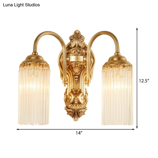 Modern Gold Cylinder Wall Sconce With Crystal Rod Shade Nordic Style | Metal Mount Light