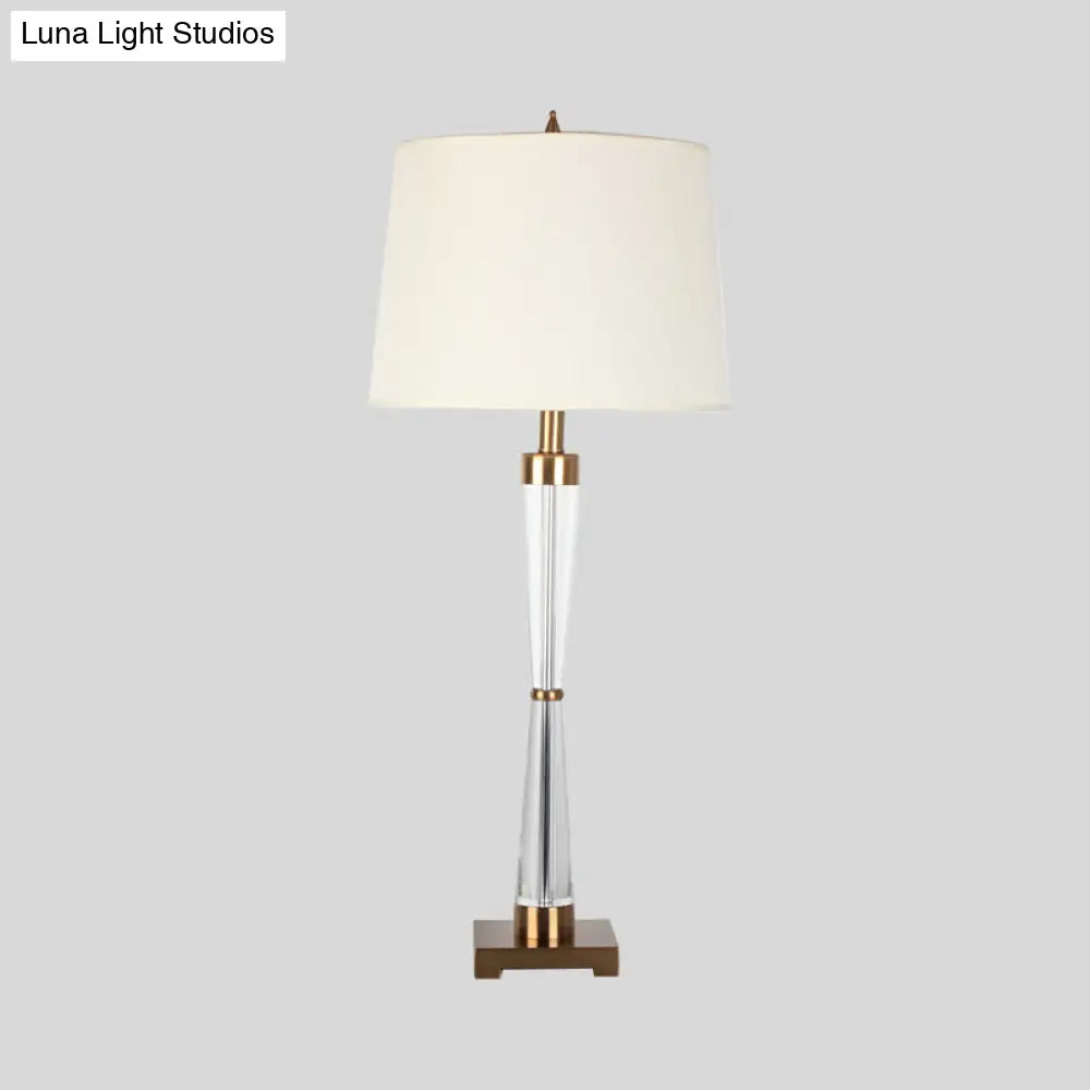 Modern Gold Desk Lamp With Barrel Fabric Shade Perfect For Living Room