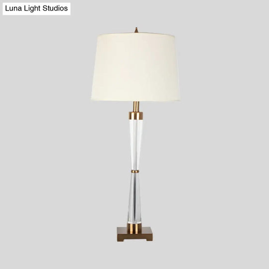 Modern Gold Desk Lamp With Barrel Fabric Shade Perfect For Living Room