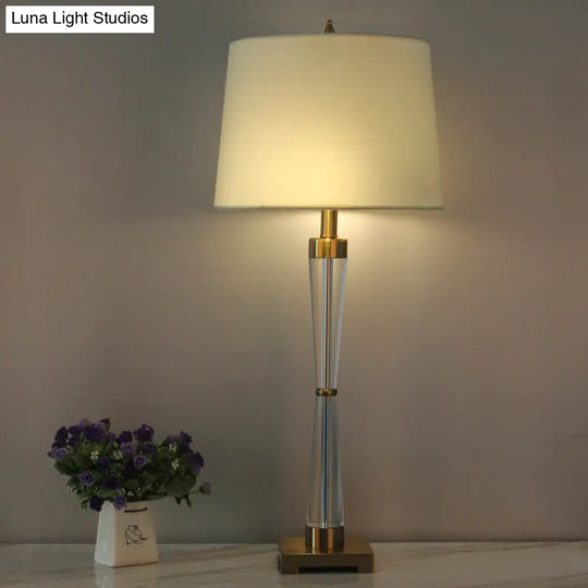 Modern Gold Desk Lamp With Barrel Fabric Shade Perfect For Living Room