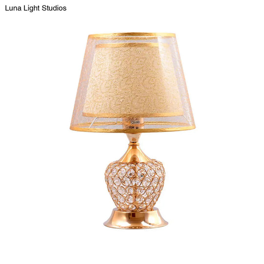 Modern Gold Desk Lamp With Crystal Bead - Small Flared Shade Fabric Flair 1 Head