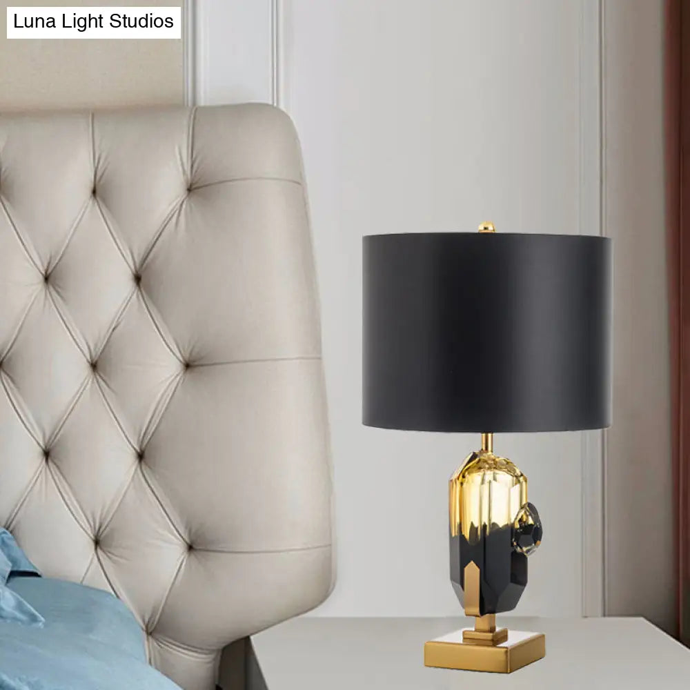 Modern Gold Desk Lamp With Drum Black Fabric Shade - Perfect Bedroom Night Table Light