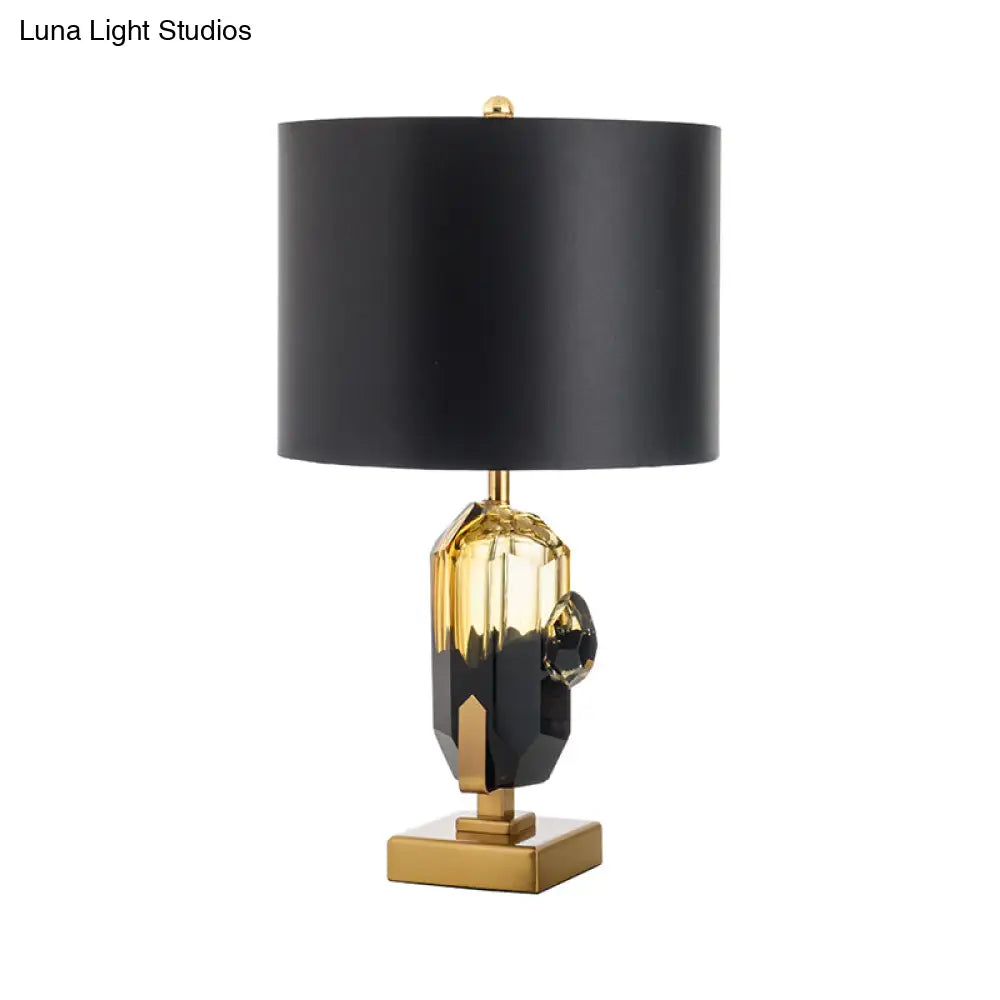 Modern Gold Desk Lamp With Drum Black Fabric Shade - Perfect Bedroom Night Table Light