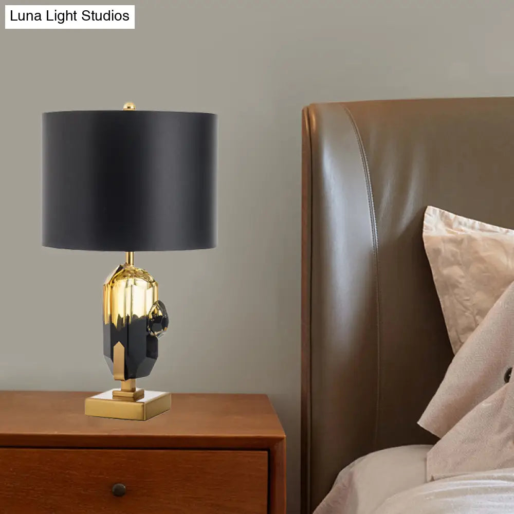 Modern Gold Desk Lamp With Drum Black Fabric Shade - Perfect Bedroom Night Table Light