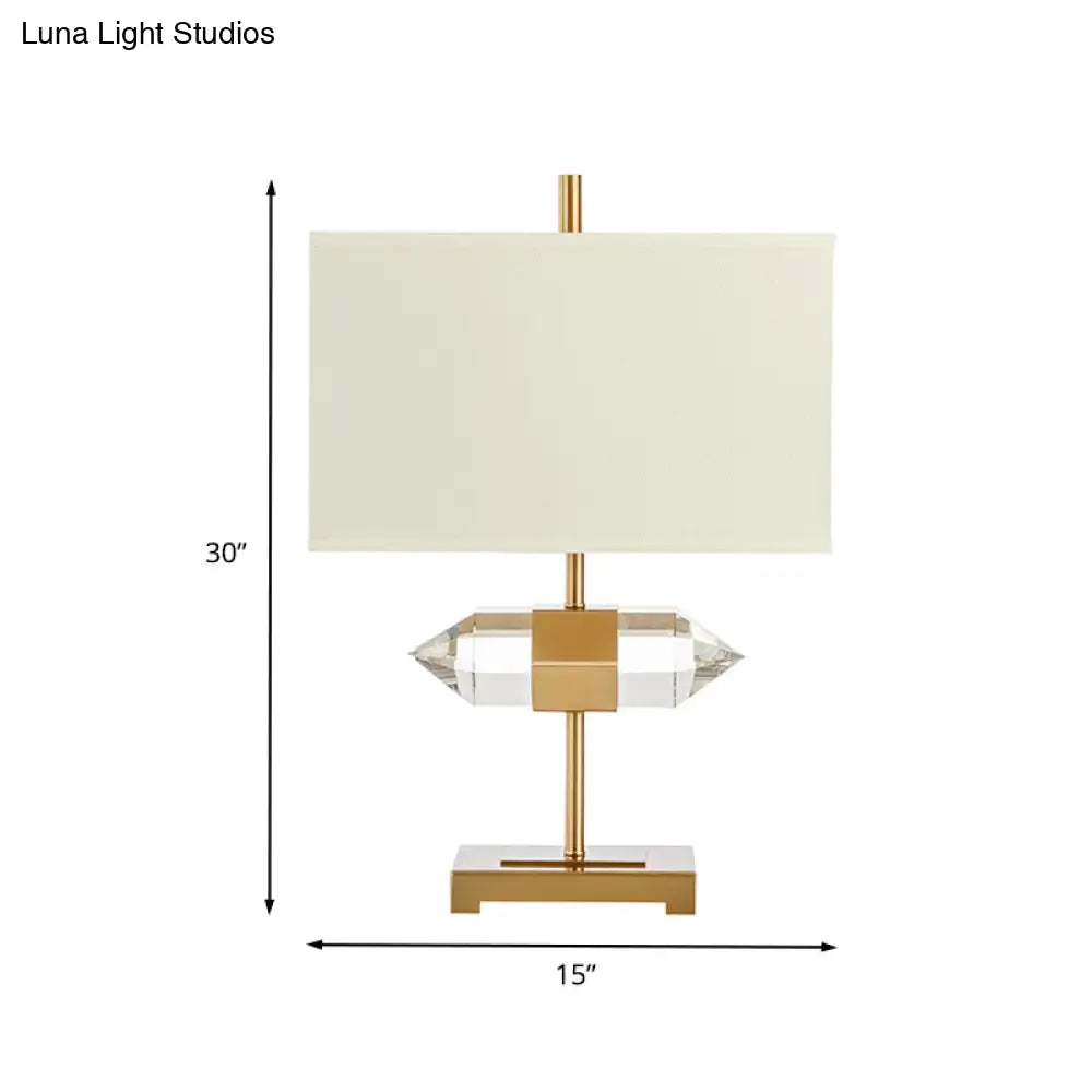 Modern Gold Desk Lamp With Fabric Shade - 1 Bulb Rectangular Design