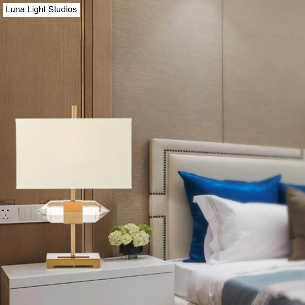 Modern Gold Desk Lamp With Fabric Shade - 1 Bulb Rectangular Design