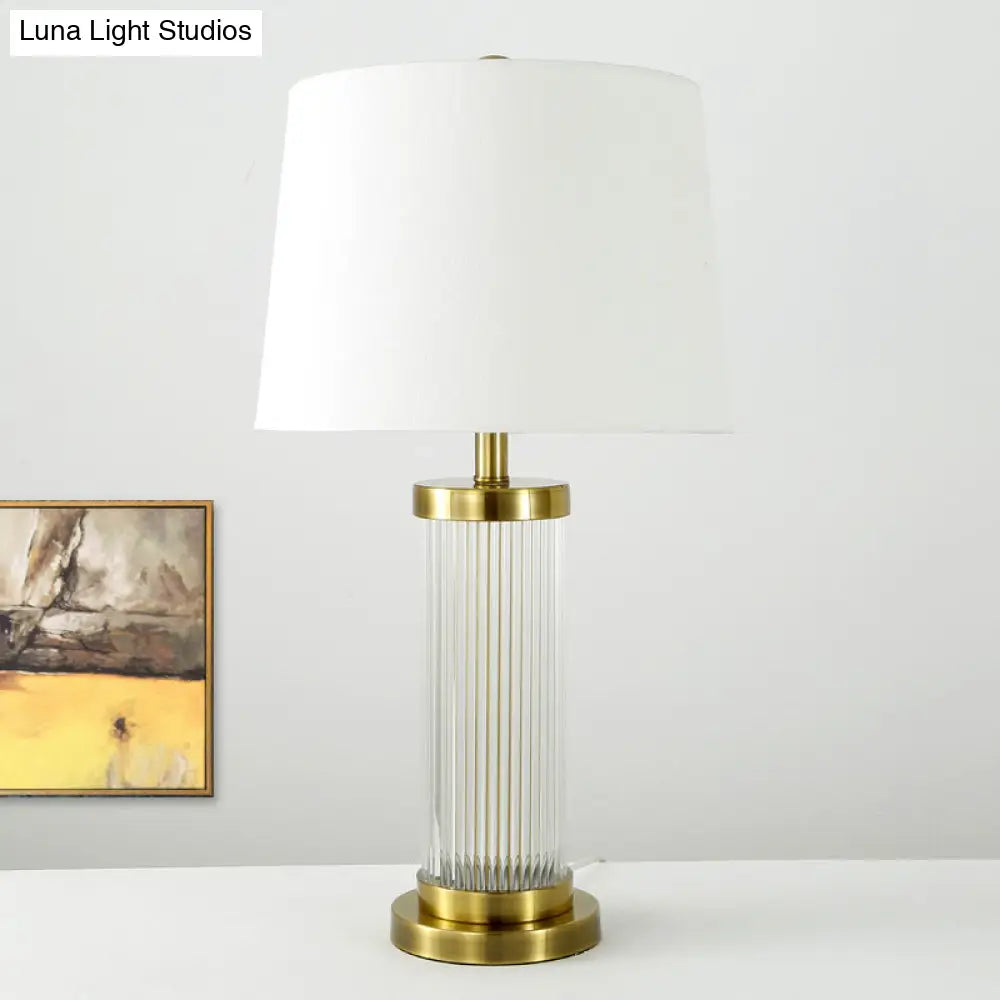 Modern Gold Desk Lamp With Fabric Shade - Flare Design 1 Bulb