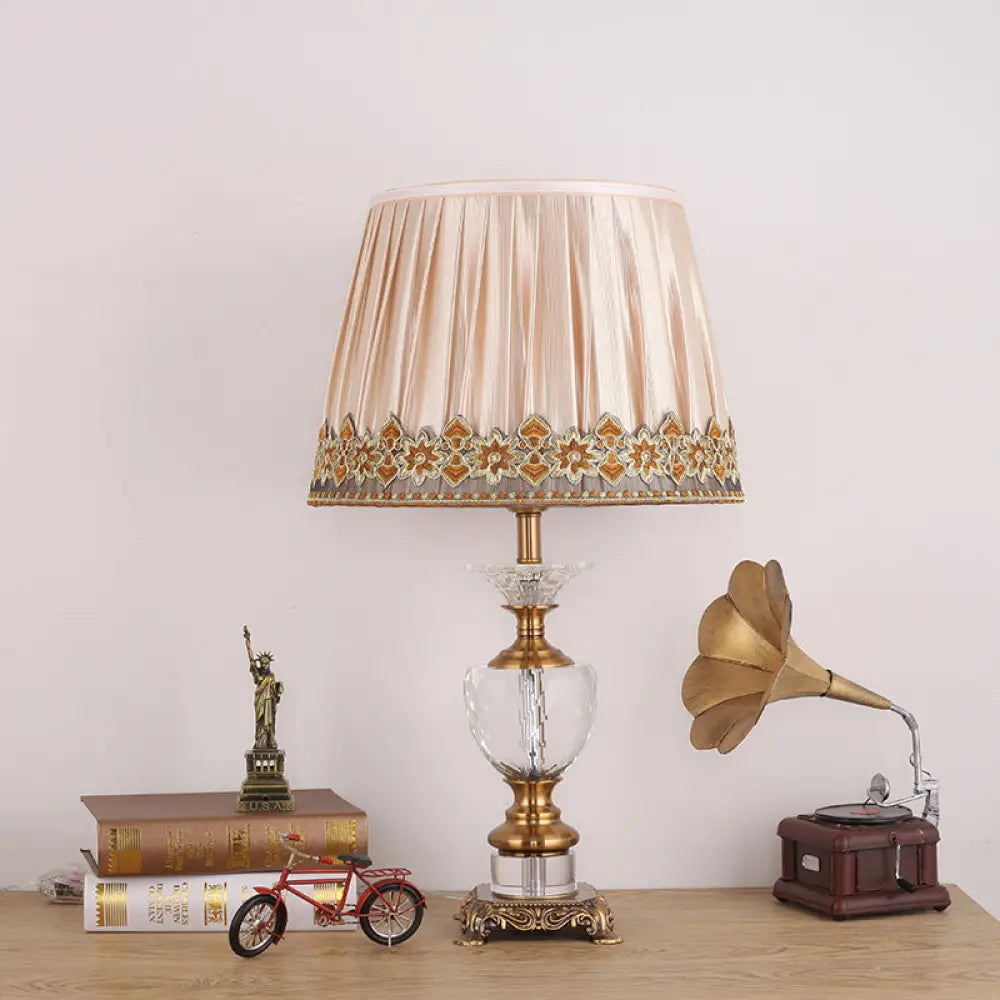 Modern Gold Desk Lamp With Fabric Shade & Metallic Sculpted Base