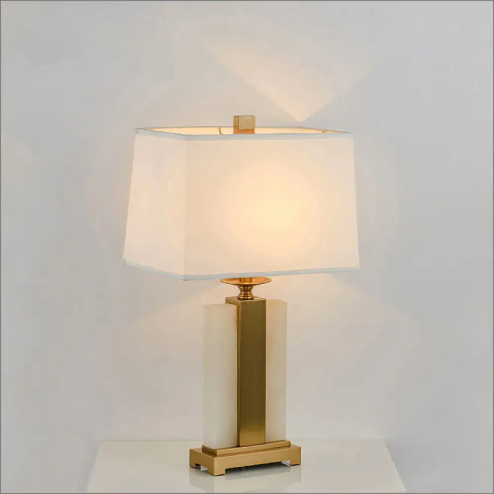 Modern Gold Desk Lamp With Trapezoid Fabric Shade - Bedroom/Table Night Light