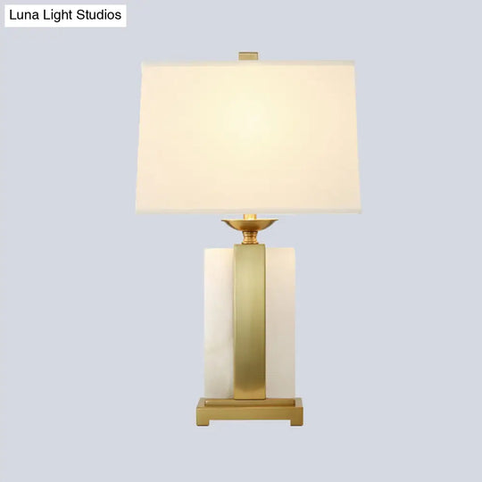 Modern Gold Desk Lamp With Trapezoid Fabric Shade - Bedroom/Table Night Light