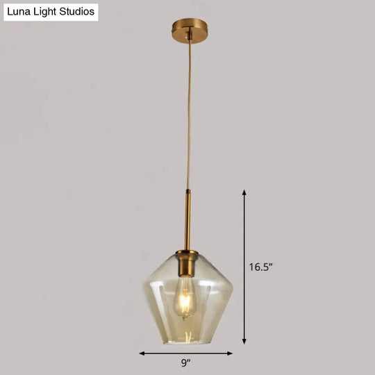 Modern Gold Diamond-Shaped Glass Pendant Ceiling Light With 3 Bulbs