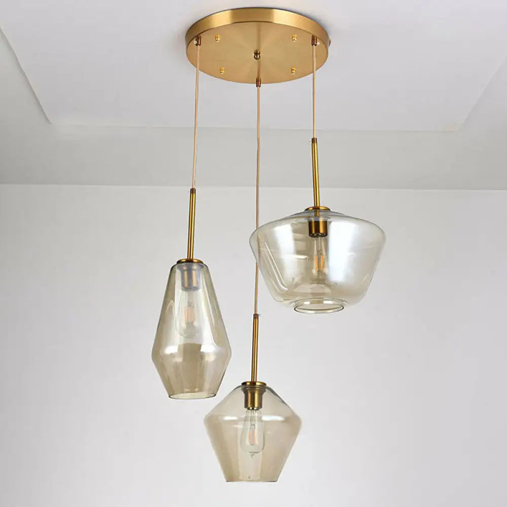 Modern Gold Diamond-Shaped Glass Pendant Ceiling Light With 3 Bulbs