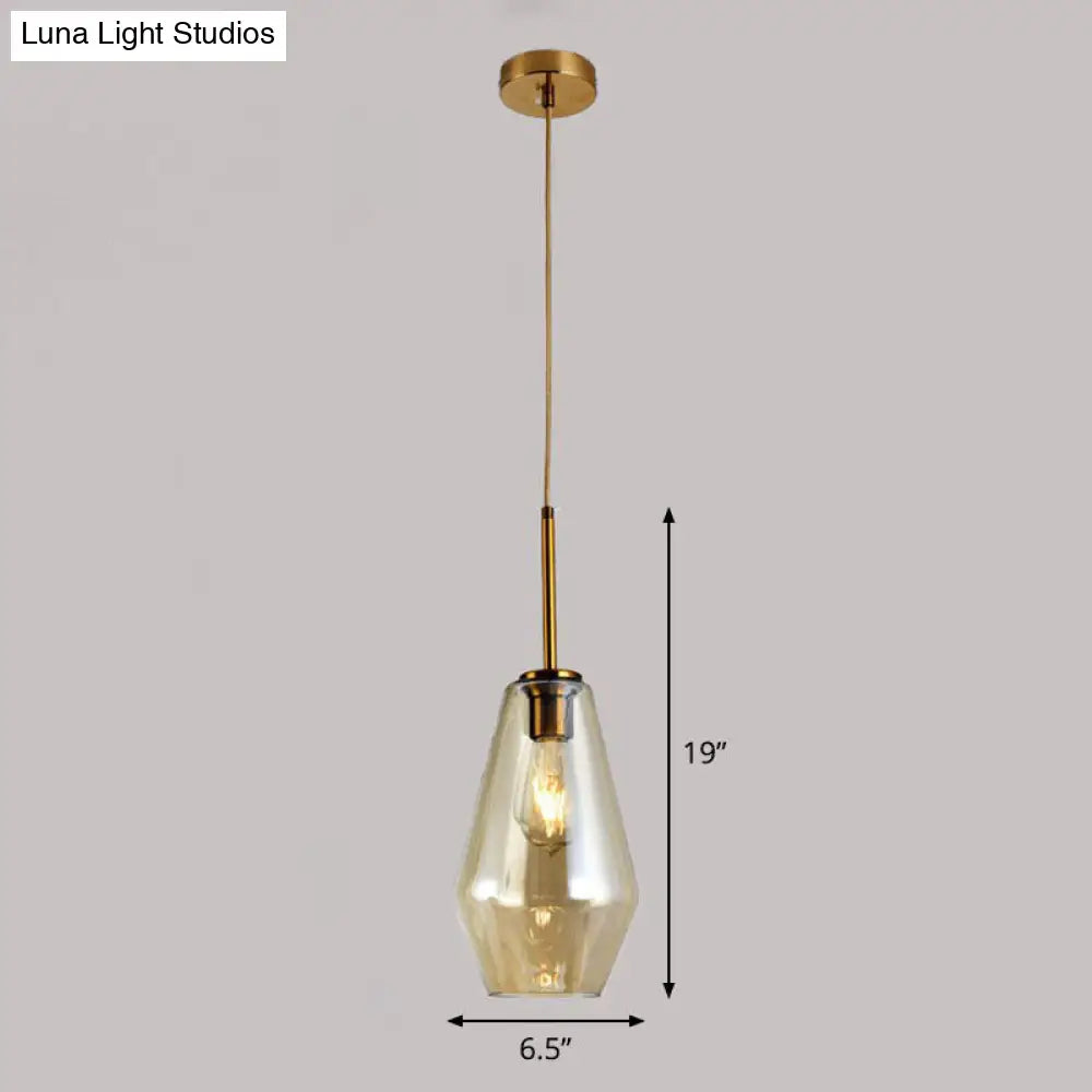 Diamond-Shaped 3-Bulb Gold Pendant Ceiling Light With Blown Glass