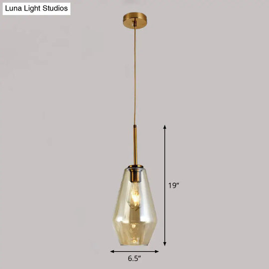 Diamond-Shaped 3-Bulb Gold Pendant Ceiling Light With Blown Glass