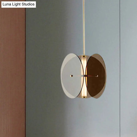 Modern Gold Disc Pendant Light: Sleek Black Glass Hanging Lamp For Living Room