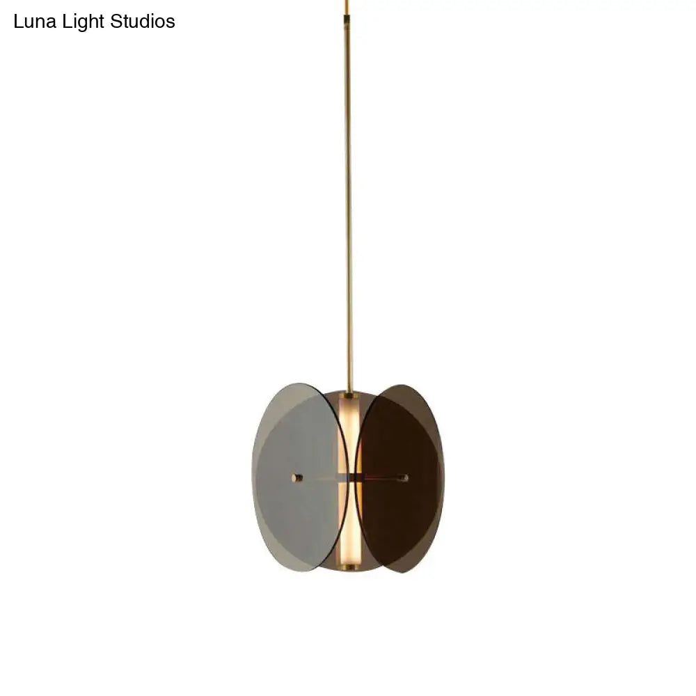 Modern Gold Disc Pendant Light With 1 Black Glass Fixture For Living Room