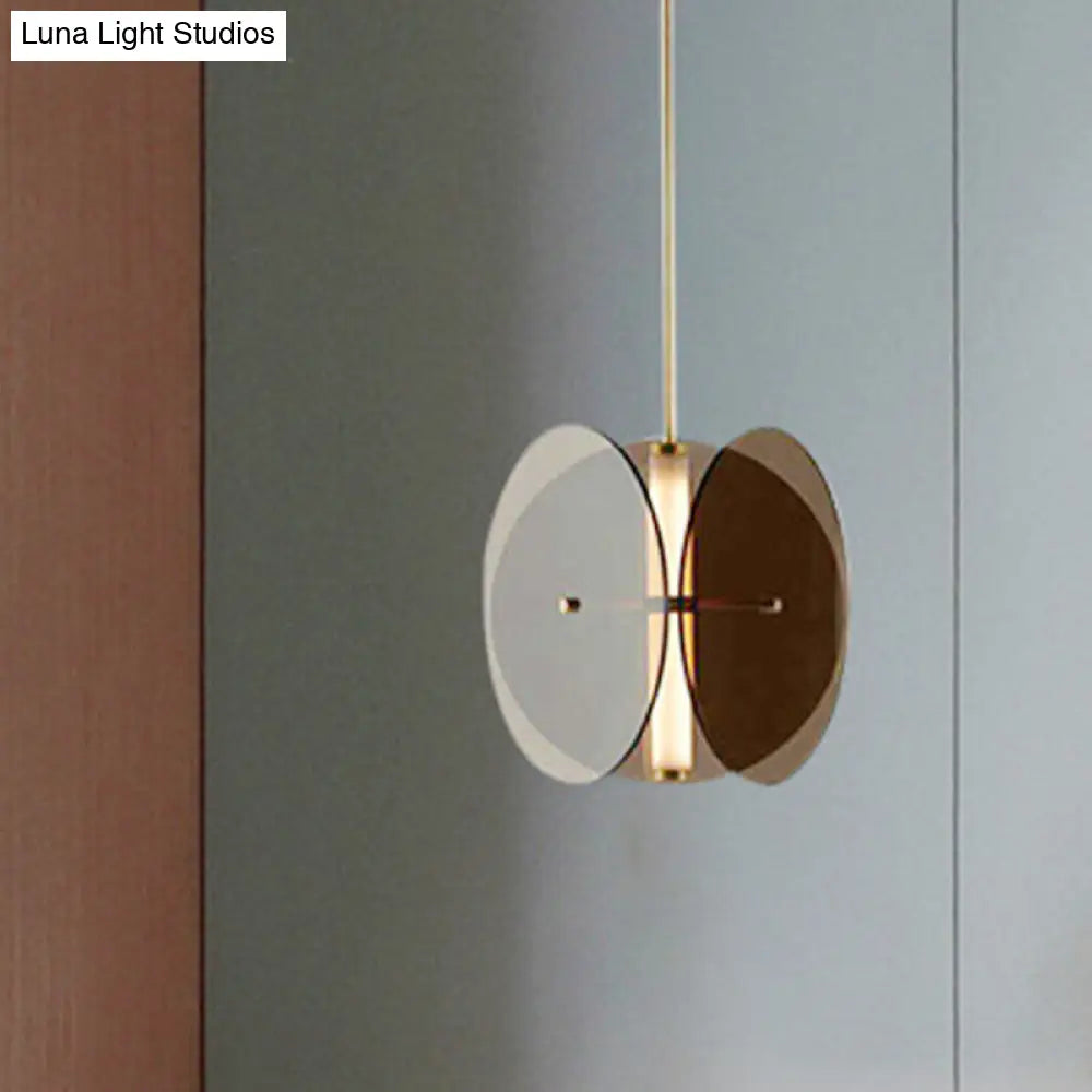 Modern Gold Disc Pendant Light With 1 Black Glass Fixture For Living Room