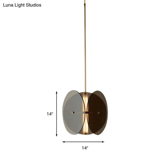 Modern Gold Disc Pendant Light: Sleek Black Glass Hanging Lamp For Living Room