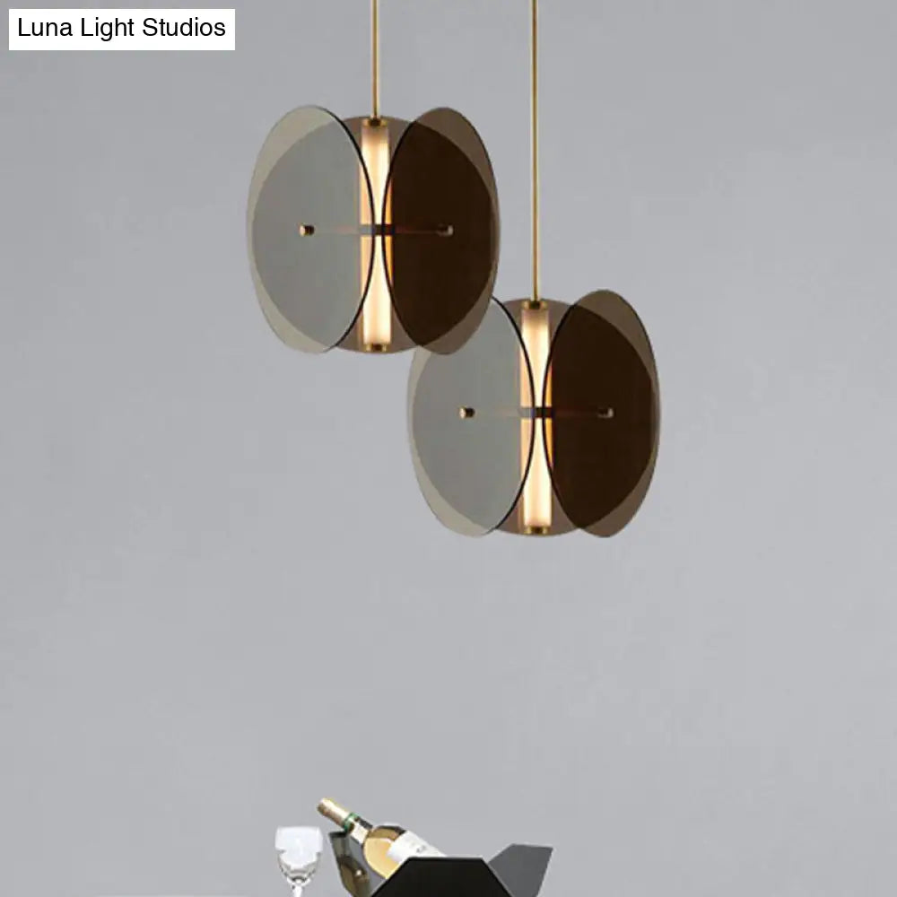 Modern Gold Disc Pendant Light: Sleek Black Glass Hanging Lamp For Living Room