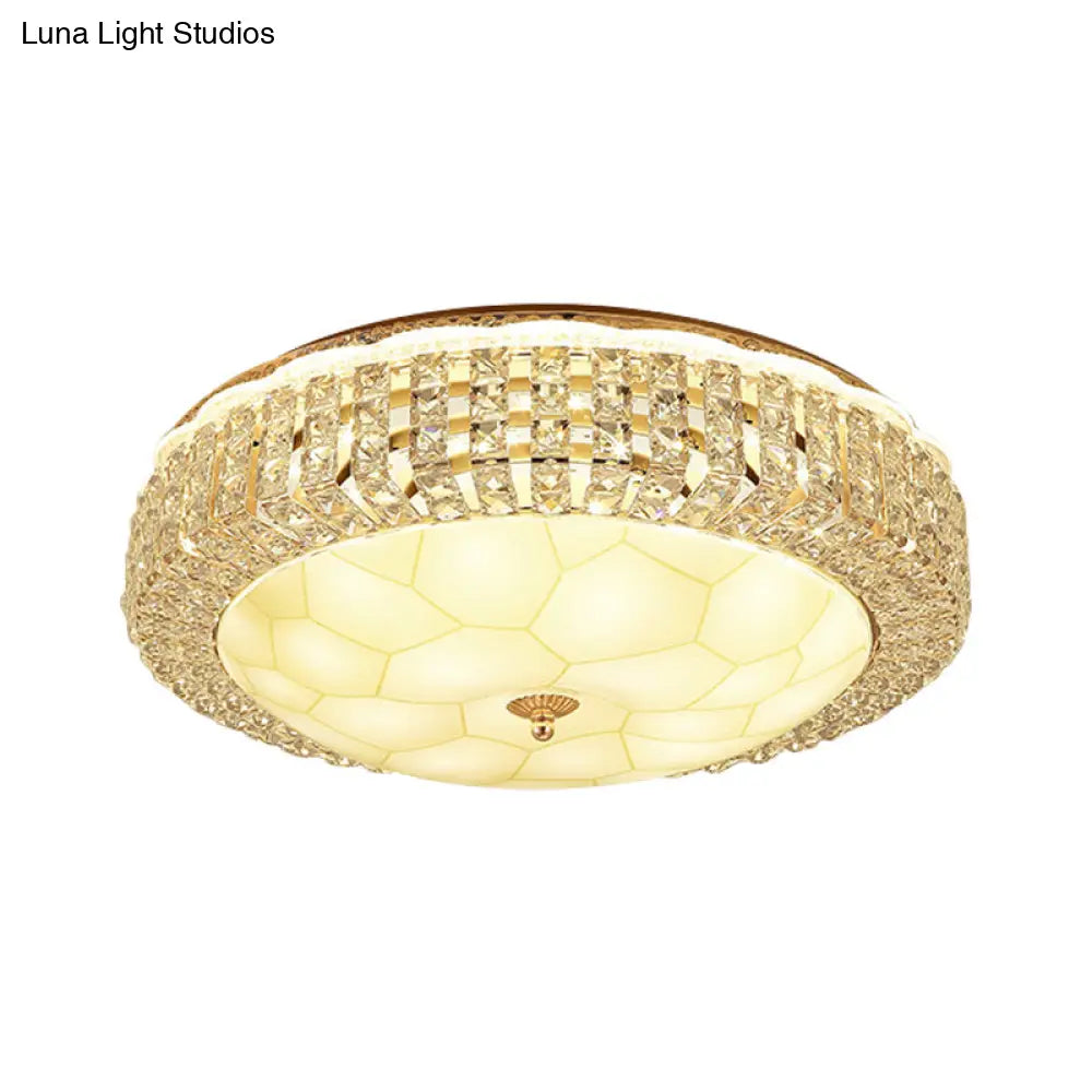 Modern Gold Dome Led Flush - Mount Crystal Light Fixture - Contemporary & Elegant Ceiling Lamp